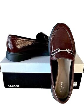 Alfani Women's Burgundy Patent Leather Bit-Detail Loafers